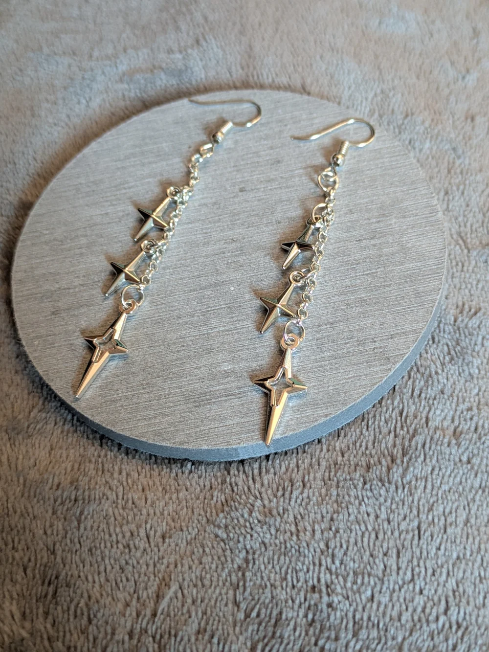Silver Star Dangle Drop Earrings Celestial Space New